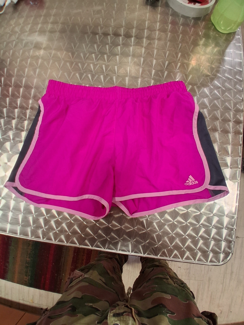 adidas Women's Bright Pink Athletic Shorts with Navy Panels